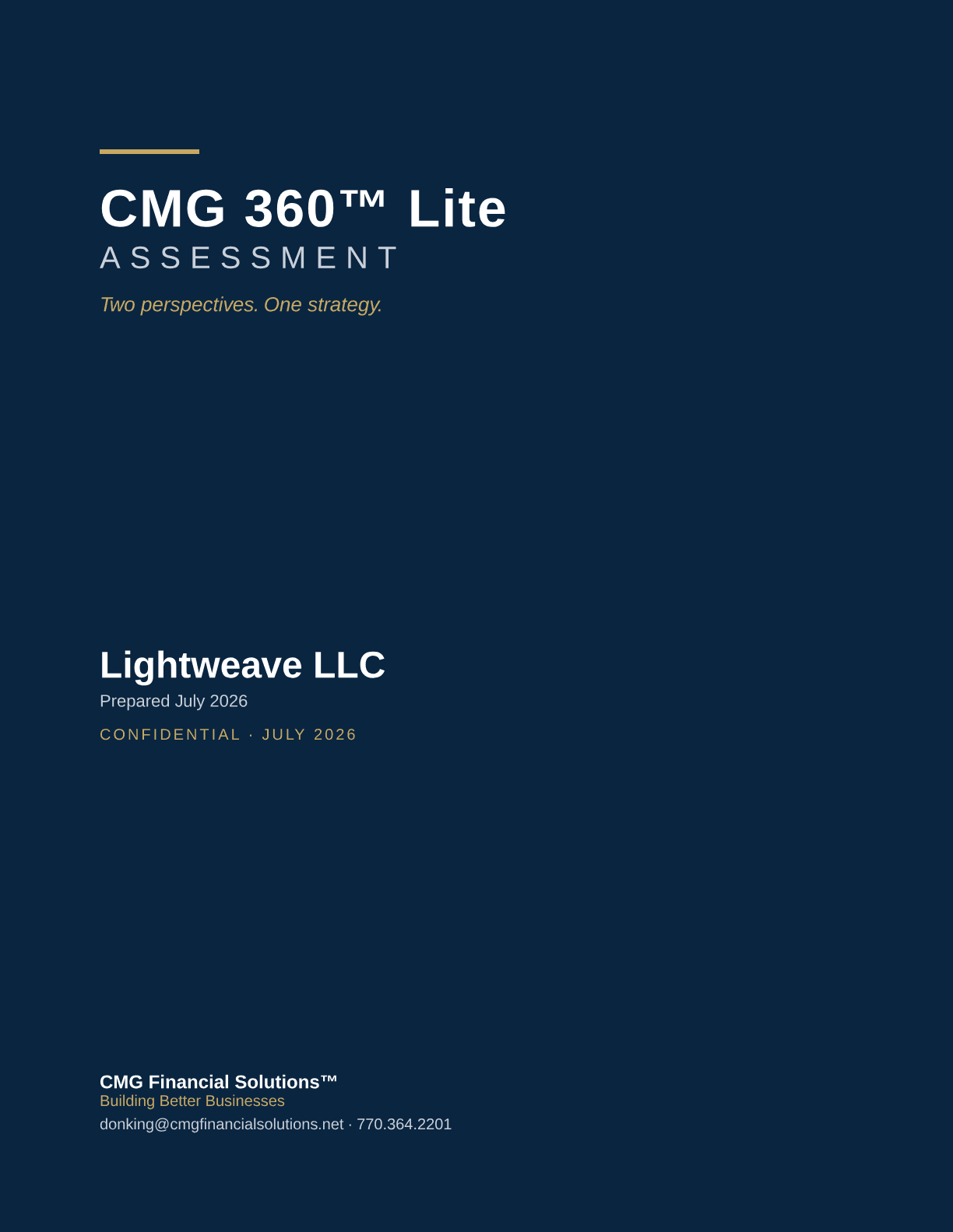 Cover page of a sample CMG 360™ Lite report